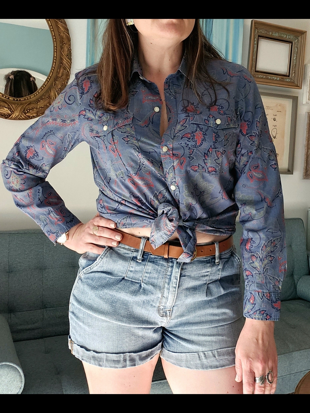 Ralph Lauren Blue Paisley Tie-Front Shirt - Picture 8 of 16